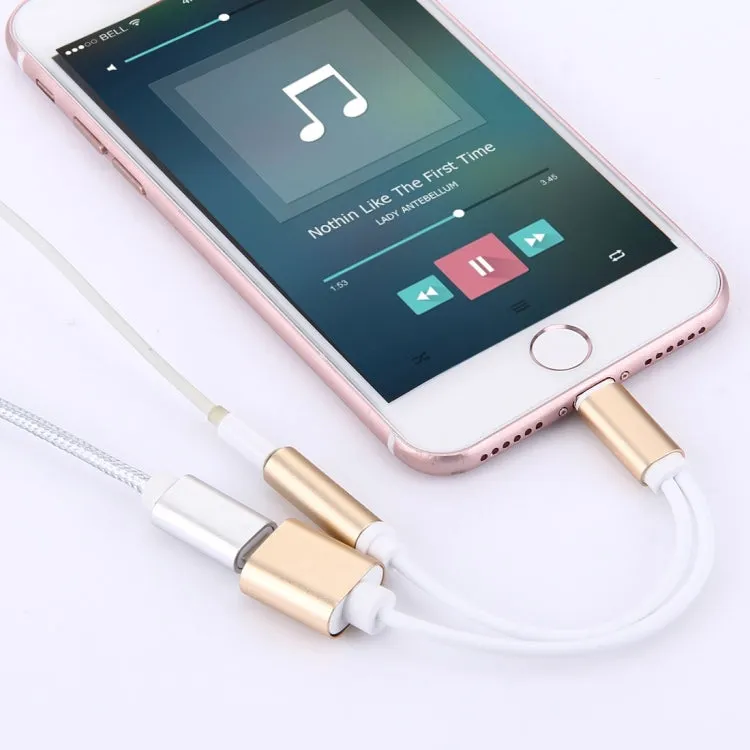 10cm 8 Pin Female & 3.5mm Audio Female to 8 Pin Male Charger&#160;Adapter Cable, Support All IOS Systems(Gold)