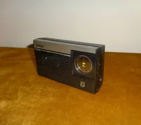 1970s Philips 90RL011 MW/LW Pocket Transistor Radio In Black With Its Original Box