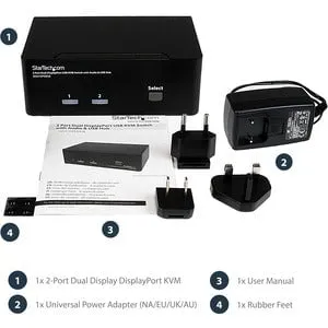 2 PORT DUAL DISPLAYPORT USB KVM SWITCH WITH AUDIO  USB 2.0 HUB