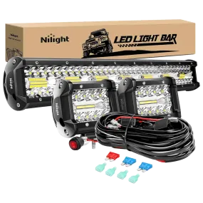 20 Inch 420W Triple Row Spot Flood Led Light Bar | 2Pcs 4 Inch 60W Triple Row Combo Light Pods | 16AWG Wire 3Pin Switch 3 Leads