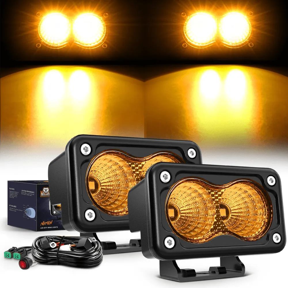 3 Inch 1070LM Amber DRL Flood LED Pods (Pair) | 18AWG DT Wire