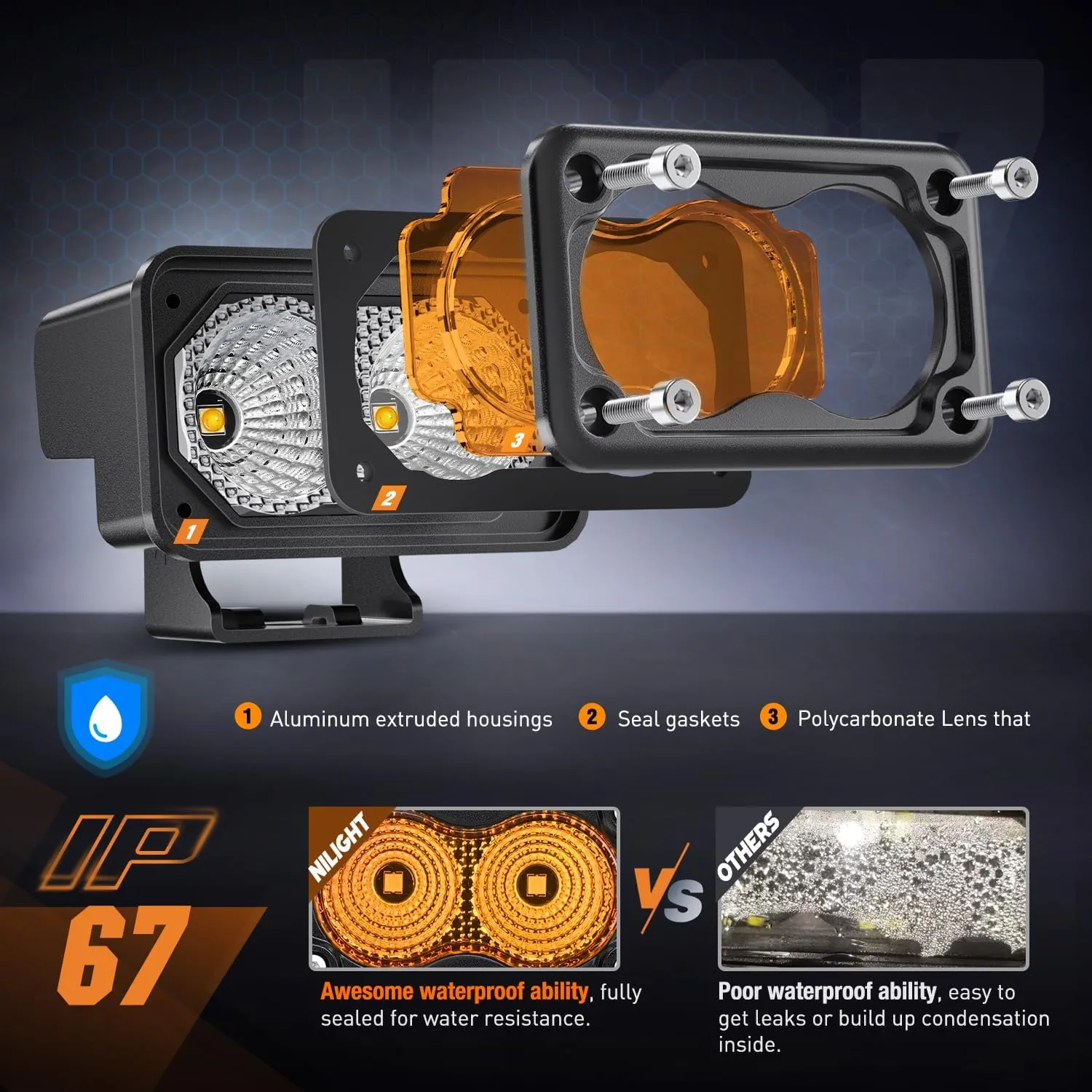 3 Inch 1070LM Amber DRL Flood LED Pods (Pair) | 18AWG DT Wire