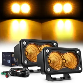 3 Inch 1070LM Amber DRL Flood LED Pods (Pair) | 18AWG DT Wire