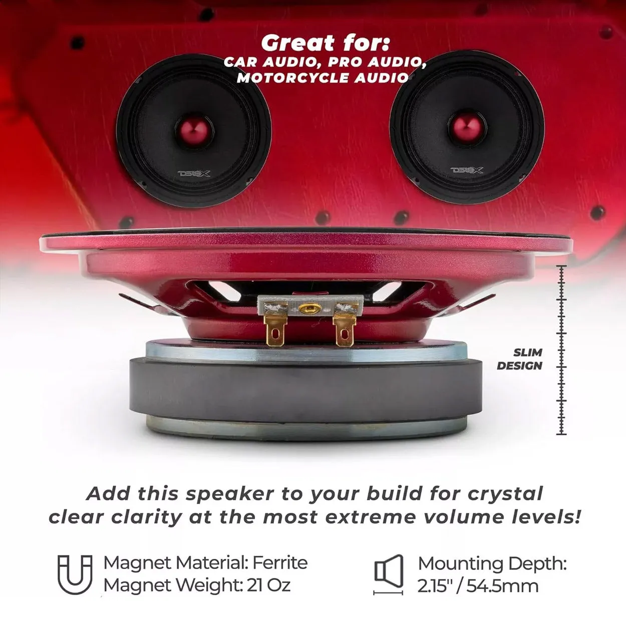 4 DS18 PRO-X6.4BMSL 400W Max 6.5" Slim Midrange Speaker and Bullet 4 Ohm Shallow