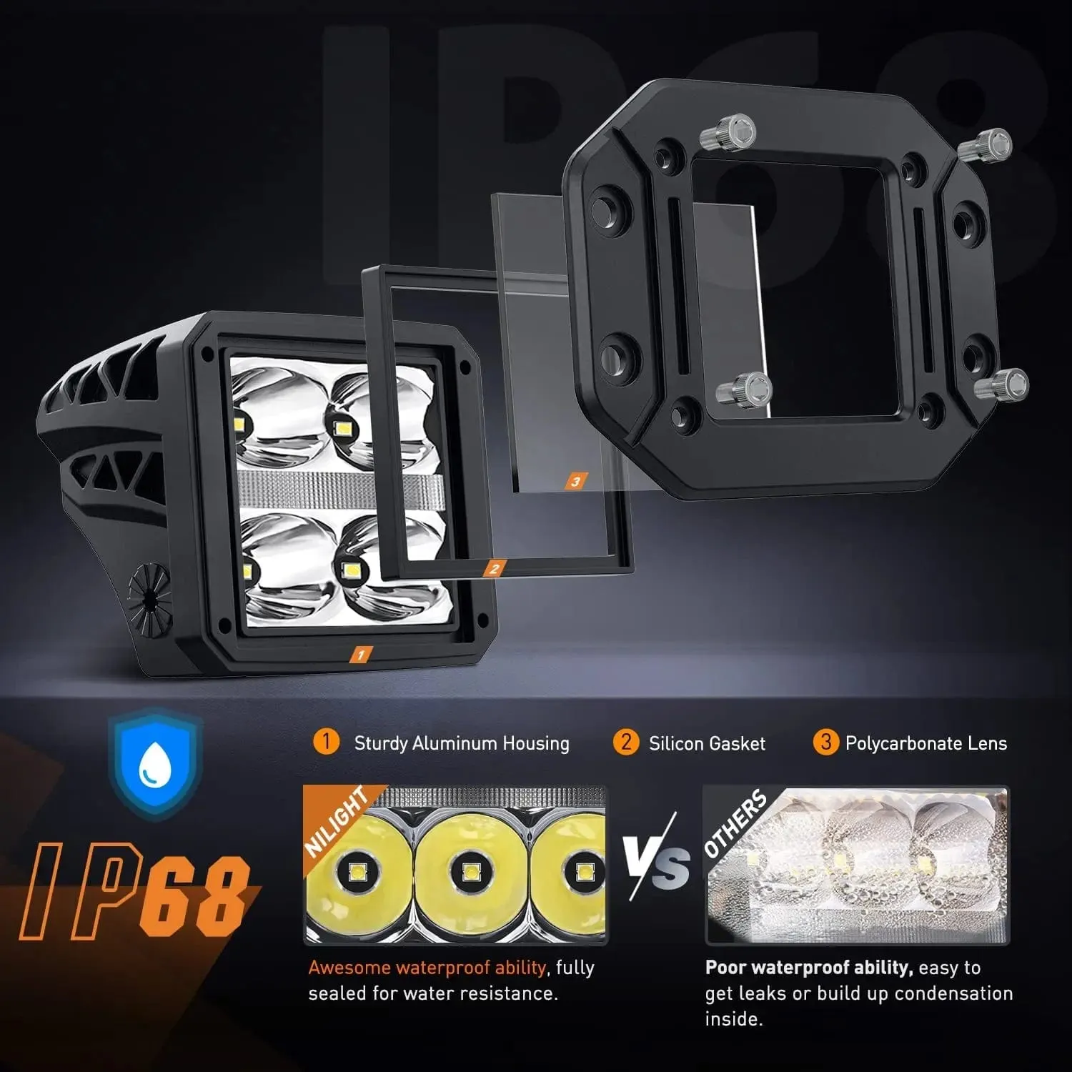 4.8 Inch 20W 2510LM Flush Mount Spot LED Work Lights (Pair) | 16AWG DT Wire