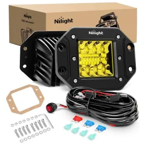 4.8 Inch 42W 7800LM Amber Flush Mount Spot Flood LED Work Lights (Pair) | 16AWG Wire 3Pin Switch