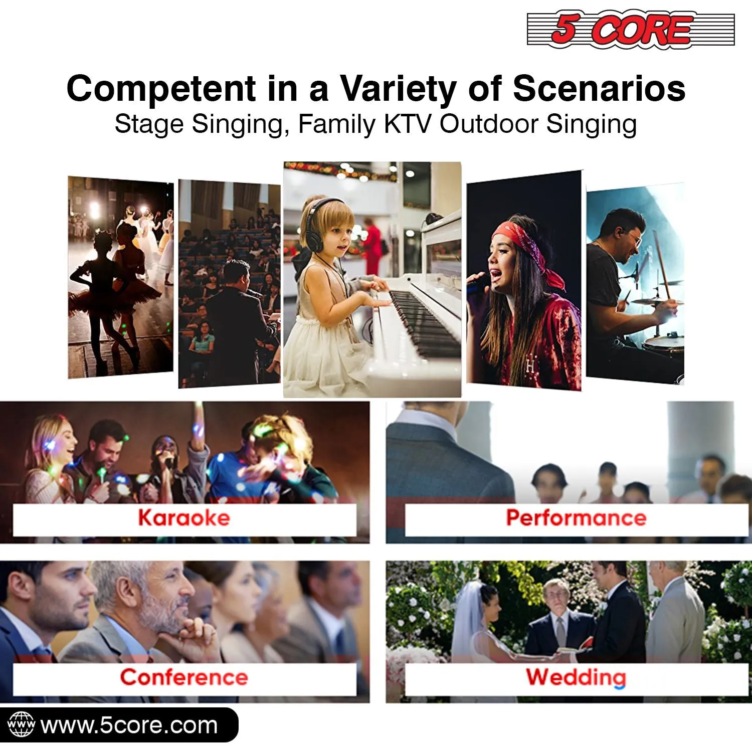 5 CORE Microphone Dynamic Vocal Handheld Mic Cardioid Unidirectional Microfono w On Off Switch   XLR Audio Cable for Singing Karaoke Public Speaking & Parties - PM 1O1 BLK