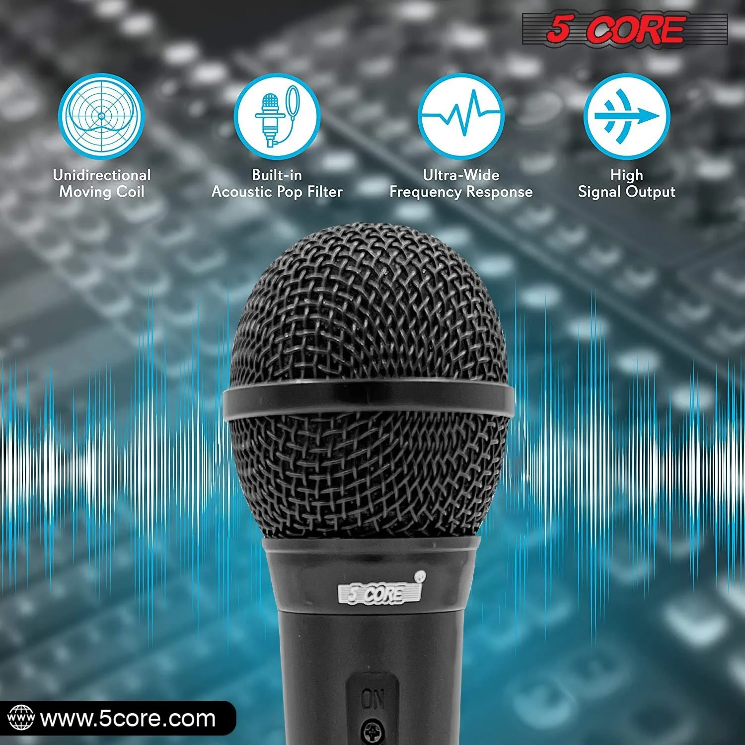5 CORE Microphone Dynamic Vocal Handheld Mic Cardioid Unidirectional Microfono w On Off Switch   XLR Audio Cable for Singing Karaoke Public Speaking & Parties - PM 1O1 BLK