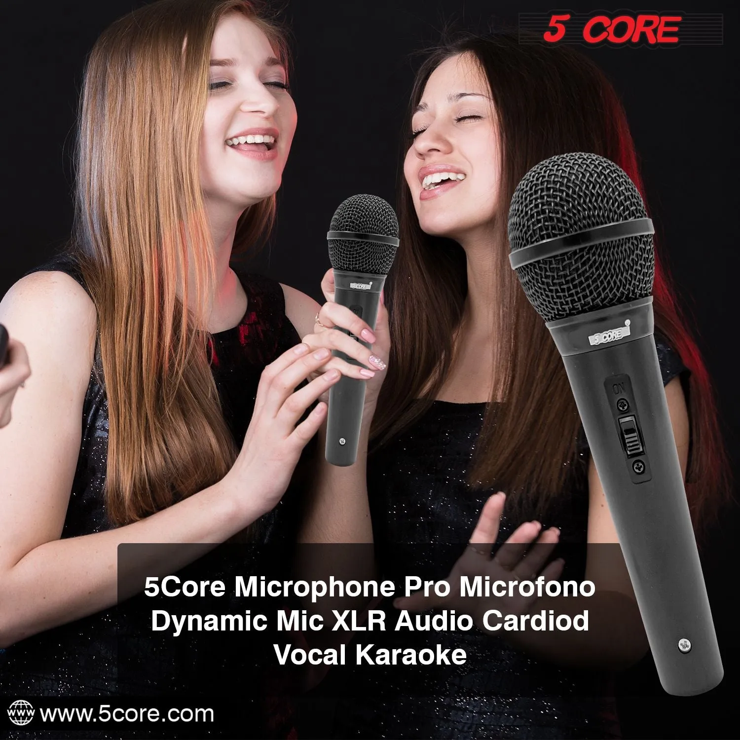 5 CORE Microphone Dynamic Vocal Handheld Mic Cardioid Unidirectional Microfono w On Off Switch   XLR Audio Cable for Singing Karaoke Public Speaking & Parties - PM 1O1 BLK