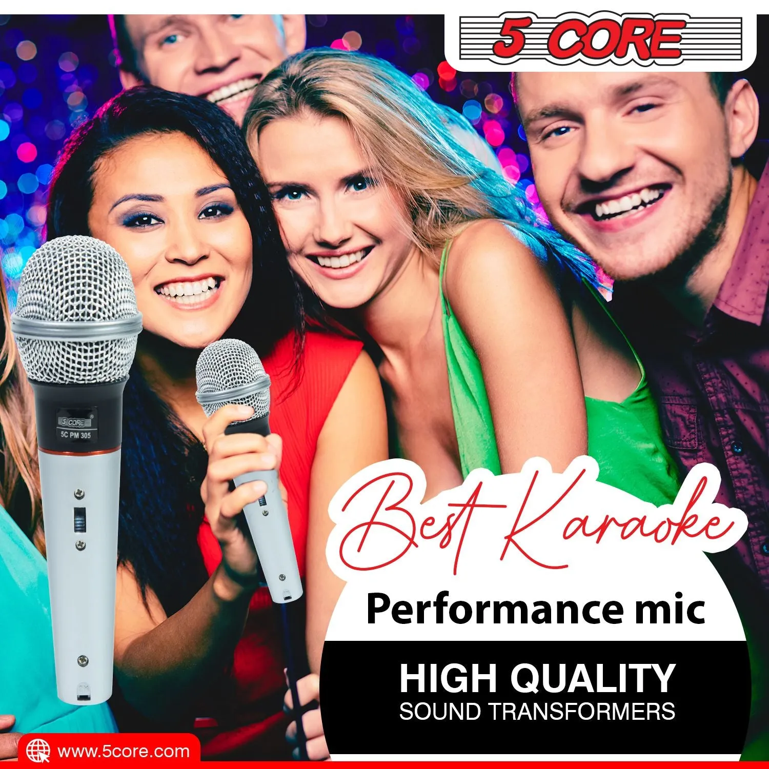 5 CORE Microphone Dynamic Vocal Handheld Mic Cardioid Unidirectional Microfono w On Off Switch   XLR Audio Cable for Singing Karaoke Public Speaking & Parties - PM 305