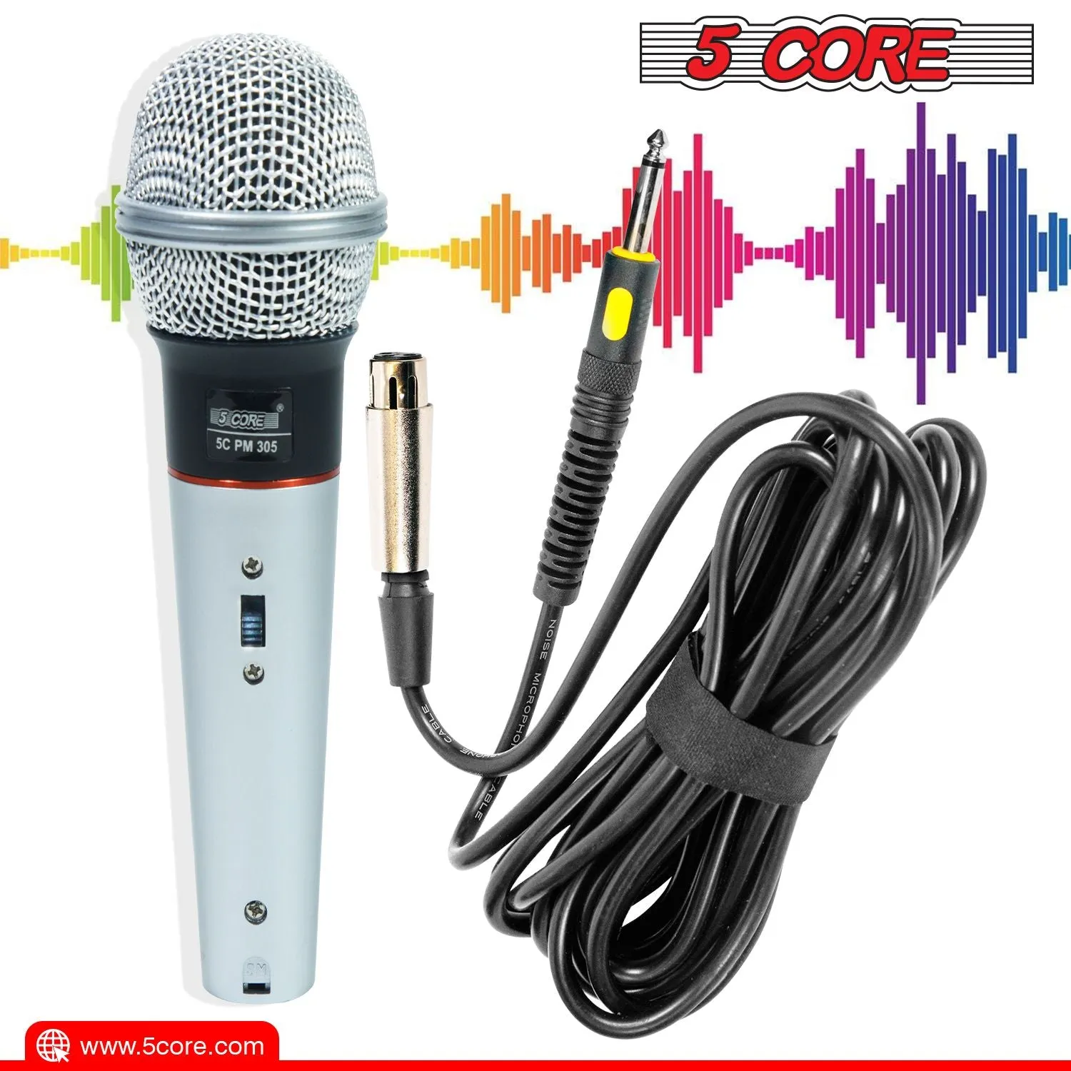5 CORE Microphone Dynamic Vocal Handheld Mic Cardioid Unidirectional Microfono w On Off Switch   XLR Audio Cable for Singing Karaoke Public Speaking & Parties - PM 305
