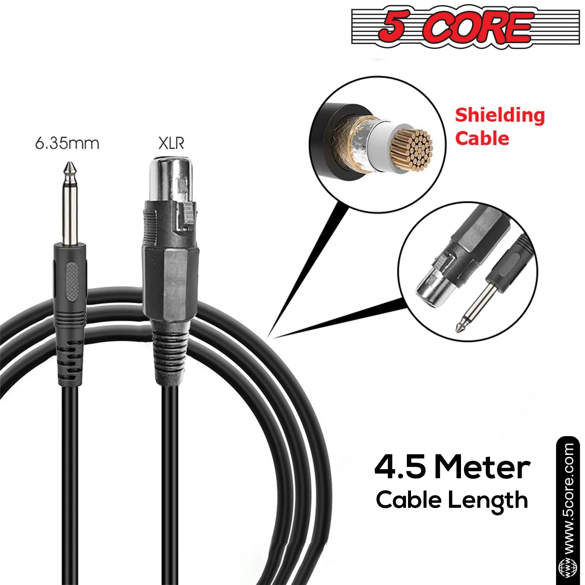 5 CORE Microphone Dynamic Vocal Handheld Mic Cardioid Unidirectional Microfono w On Off Switch   XLR Audio Cable for Singing Karaoke Public Speaking & Parties - PM 305