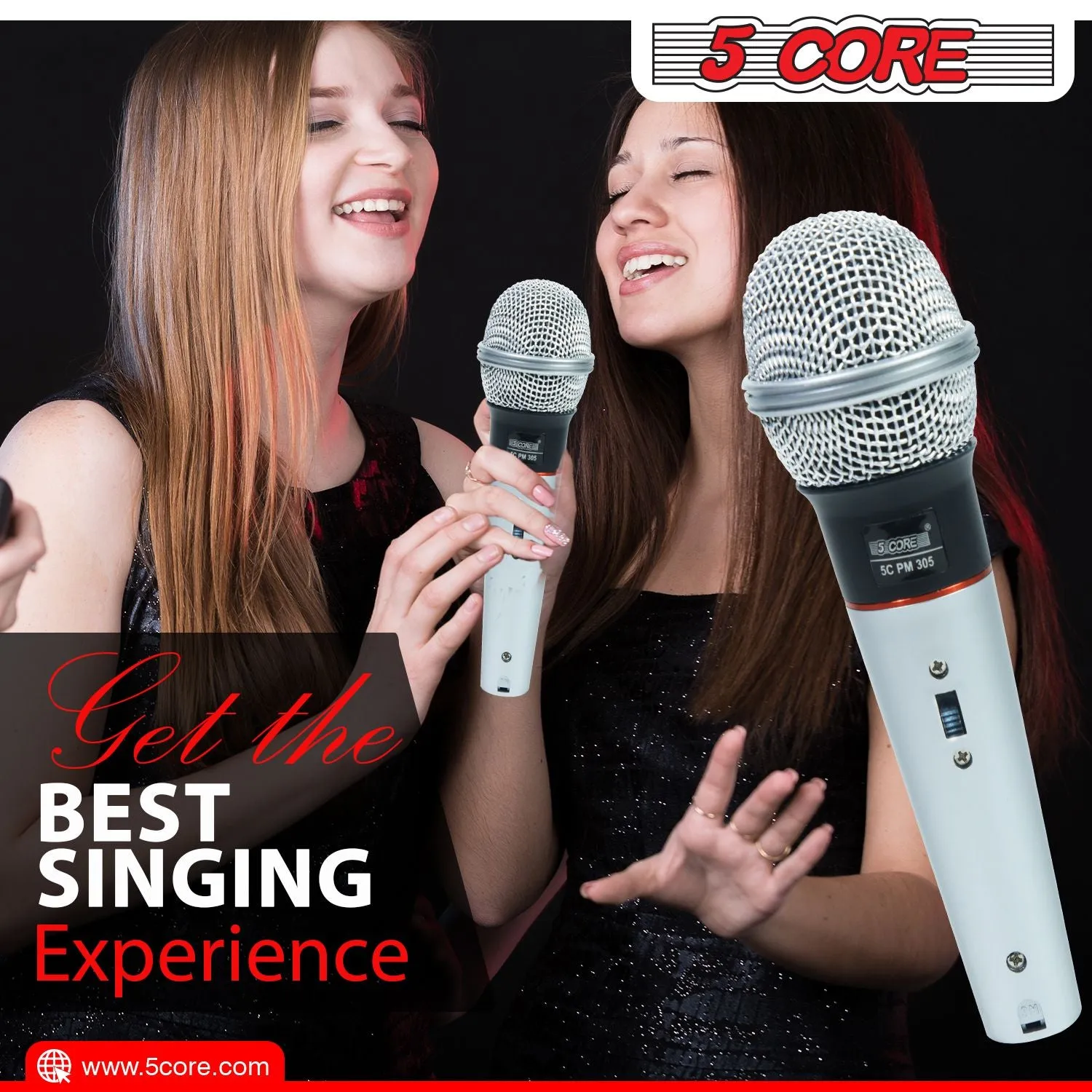 5 CORE Microphone Dynamic Vocal Handheld Mic Cardioid Unidirectional Microfono w On Off Switch   XLR Audio Cable for Singing Karaoke Public Speaking & Parties - PM 305