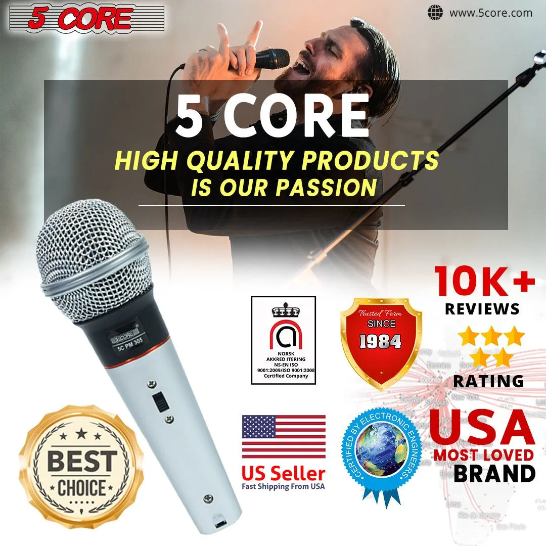 5 CORE Microphone Dynamic Vocal Handheld Mic Cardioid Unidirectional Microfono w On Off Switch   XLR Audio Cable for Singing Karaoke Public Speaking & Parties - PM 305