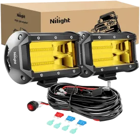 5.2 Inch 72W 10800LM Yellow Flood Led Light Bar Kit (Pair) | 16AWG Wire 3Pin Switch