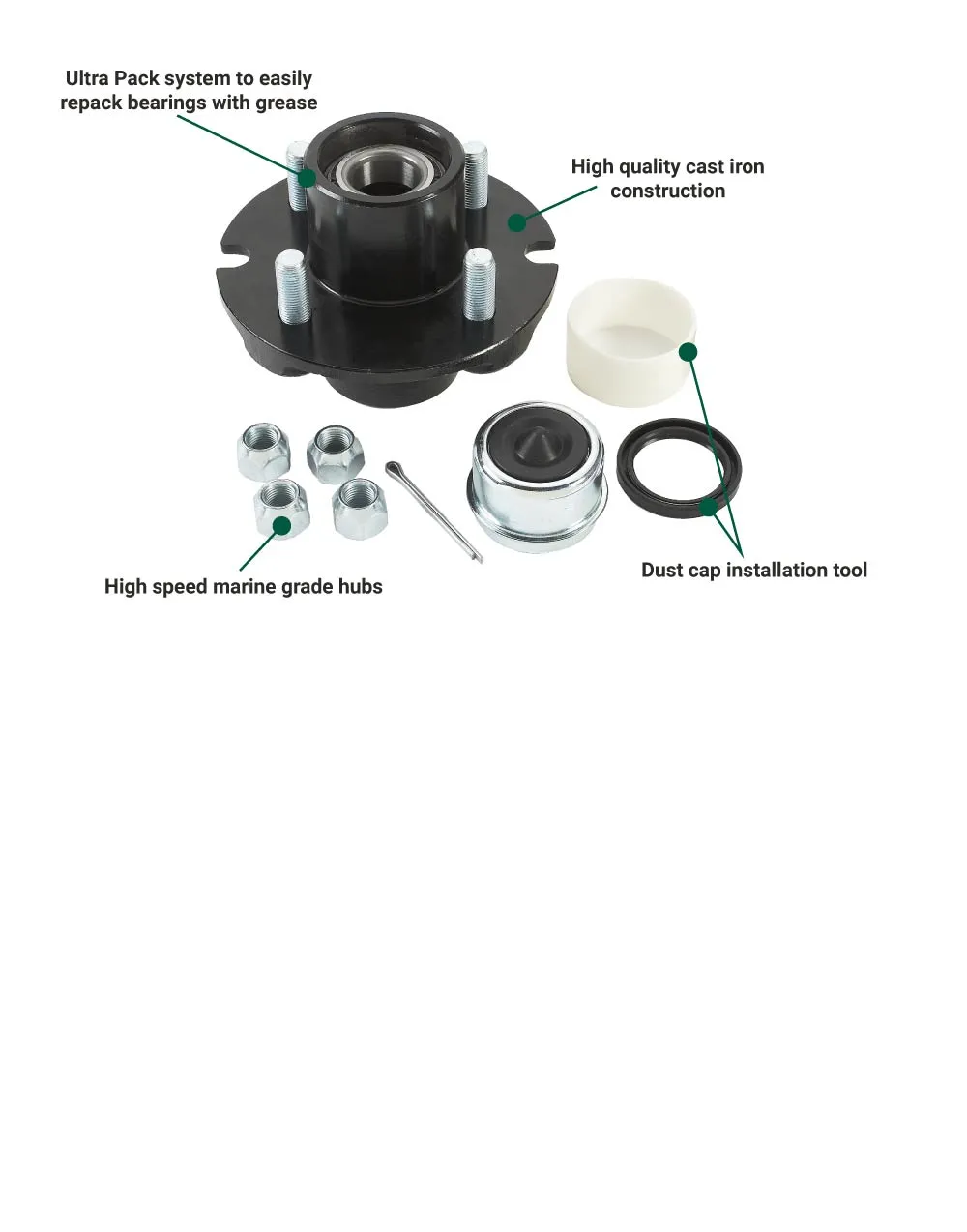 (572241.ULT) Ultra-Tow XTP Ultra Pack Trailer Hub | 4 on 4-In. | 1350-Lb. Cap