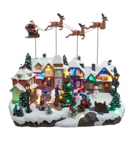 7.3" Battery Operated Multicolor LED Lighted Musical Santa & Sleigh Table Piece - "S"