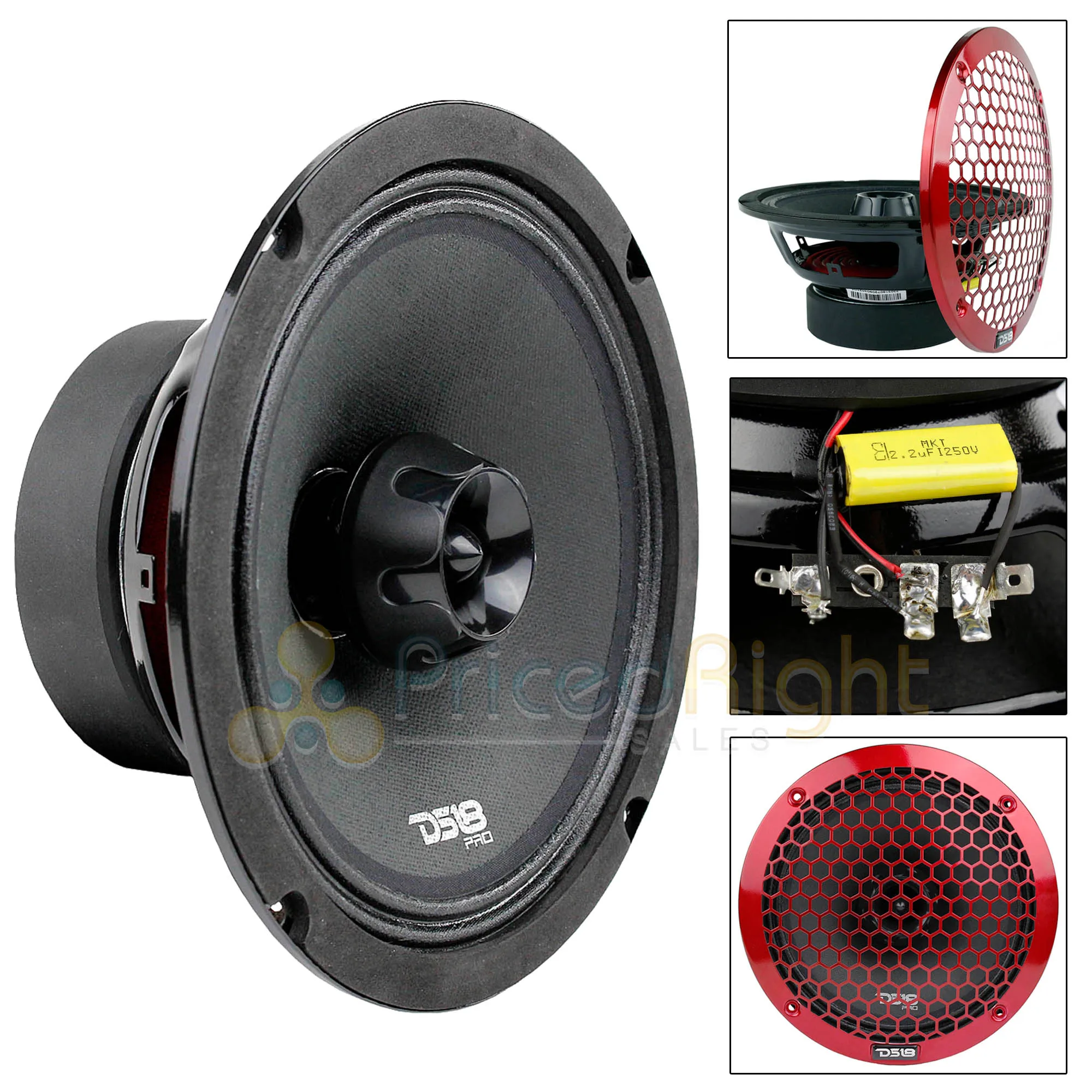 8" Inch 2 Way Midrange Speaker Built In Tweeter 550 Watts Max 4 ohm DS18 PRO-ZT8