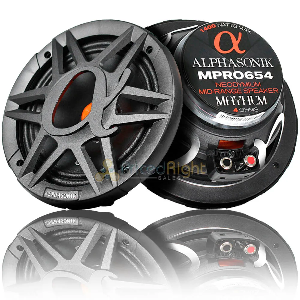 Alphasonik 6.5" Midrange Speakers 4 Ohm Neodymium Mayhem Series MPRO654 Pair