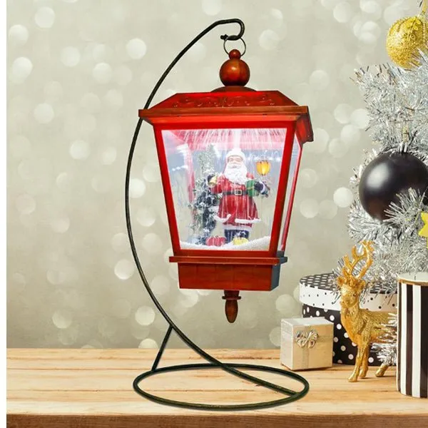 Animated Christmas Village Musical LED Snowing Lamp Post Table Decoration with Santa