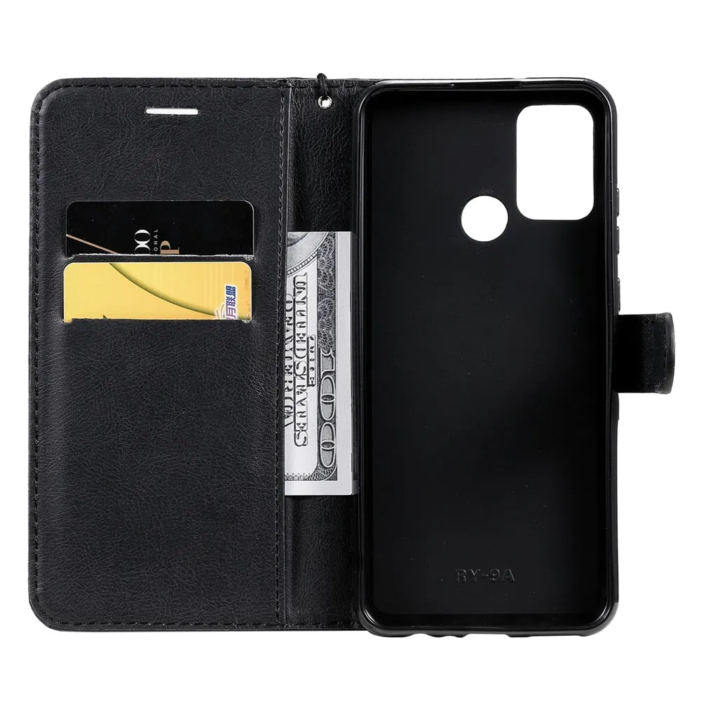 Anymob Brown Leather Case Magnetic Flip Cover Wallet Phone Protection for Huawei P Smart 2020