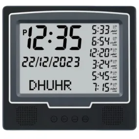 AzanClk Square Wall and Table Automatic Islamic Azan Athan Prayer Clock for USA and Canada with 8 Azan Sound and LCD Digital Display (Black)
