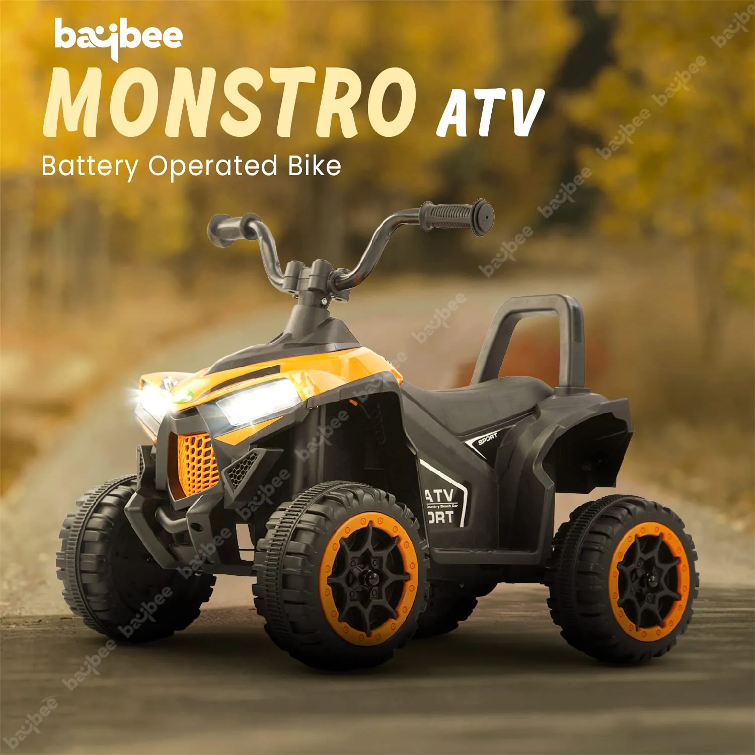 Baybee ATV Rechargeable Battery Operated Ride on Electric Kids Bike, Kids Ride on Baby Bike with LED Light, USB Port, Music | Electric Bike for Kids to Drive 2 to 5 Years Boys Girls (Monster, Orange)