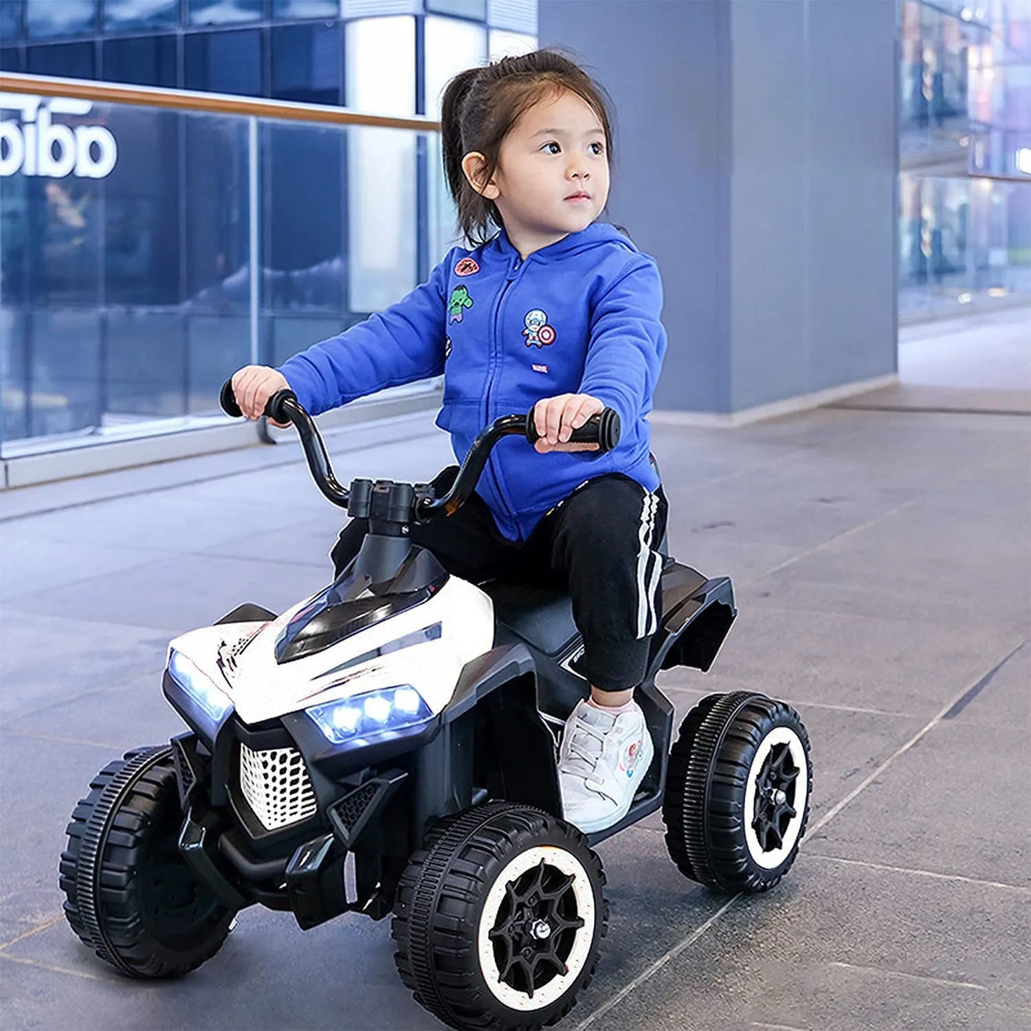 Baybee ATV Rechargeable Battery Operated Ride on Electric Kids Bike, Kids Ride on Baby Bike with LED Light, USB Port, Music | Electric Bike for Kids to Drive 2 to 5 Years Boys Girls (Monster, White)
