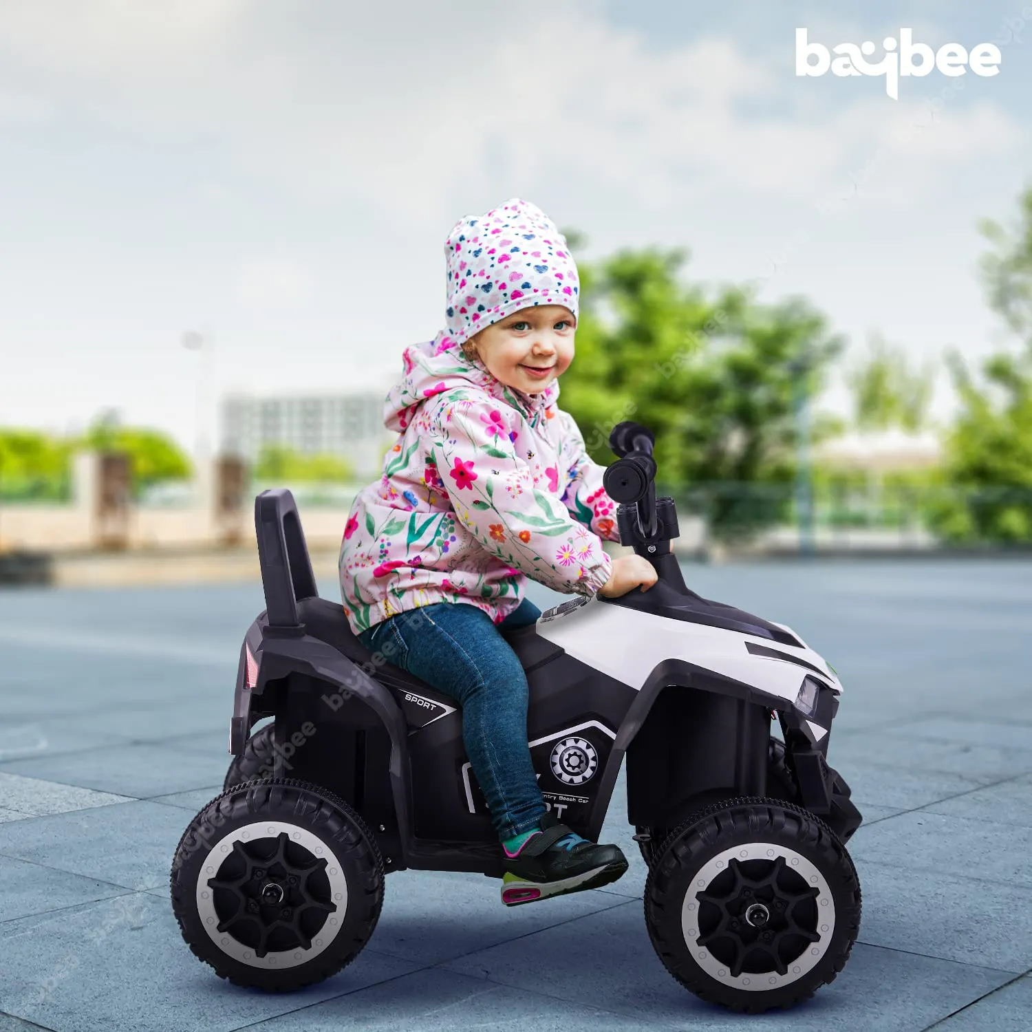 Baybee ATV Rechargeable Battery Operated Ride on Electric Kids Bike, Kids Ride on Baby Bike with LED Light, USB Port, Music | Electric Bike for Kids to Drive 2 to 5 Years Boys Girls (Monster, White)