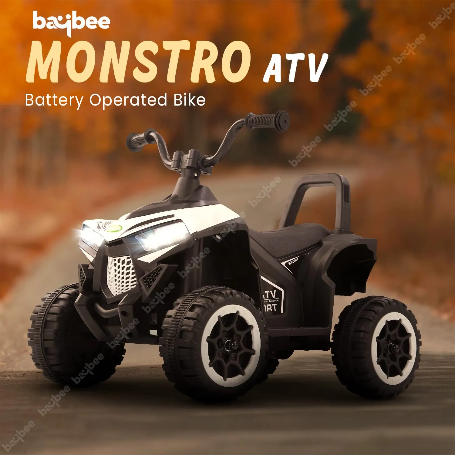 Baybee ATV Rechargeable Battery Operated Ride on Electric Kids Bike, Kids Ride on Baby Bike with LED Light, USB Port, Music | Electric Bike for Kids to Drive 2 to 5 Years Boys Girls (Monster, White)