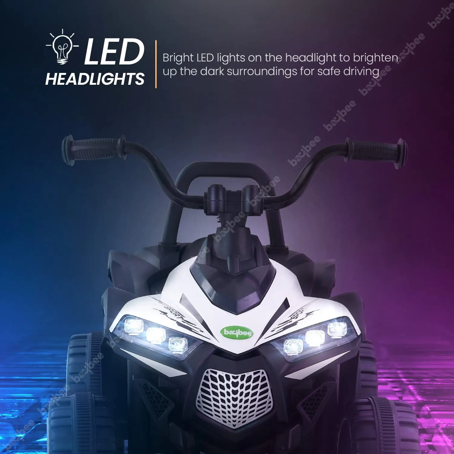 Baybee ATV Rechargeable Battery Operated Ride on Electric Kids Bike, Kids Ride on Baby Bike with LED Light, USB Port, Music | Electric Bike for Kids to Drive 2 to 5 Years Boys Girls (Monster, White)