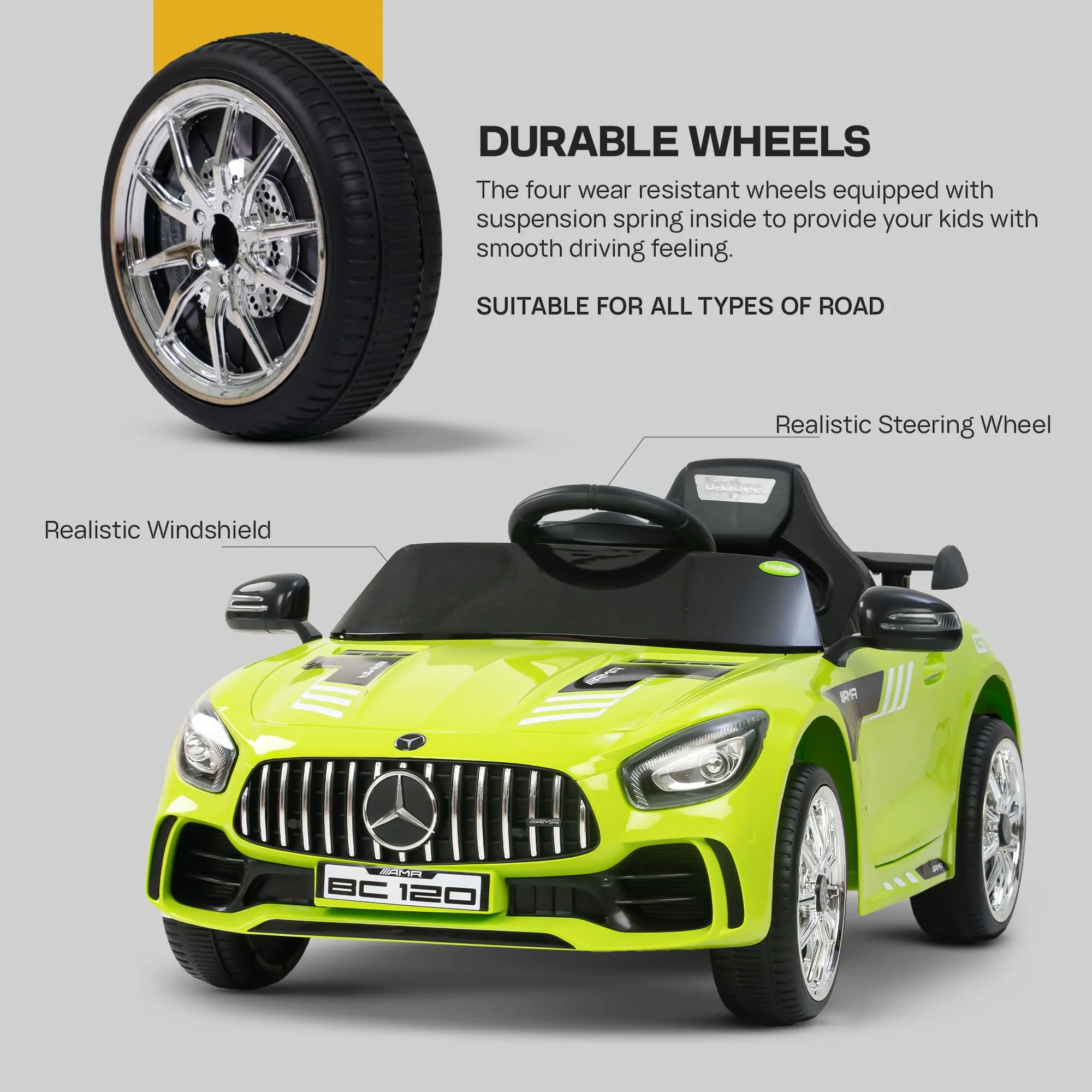 Baybee Spyder Pro Battery Operated Car for Kids, Ride on Kids Car with Music & Light, Baby Big Car Rechargeable Battery Car, Electric Car for Kids to Drive 2 to 6 Years Boys Girls (Light Green)