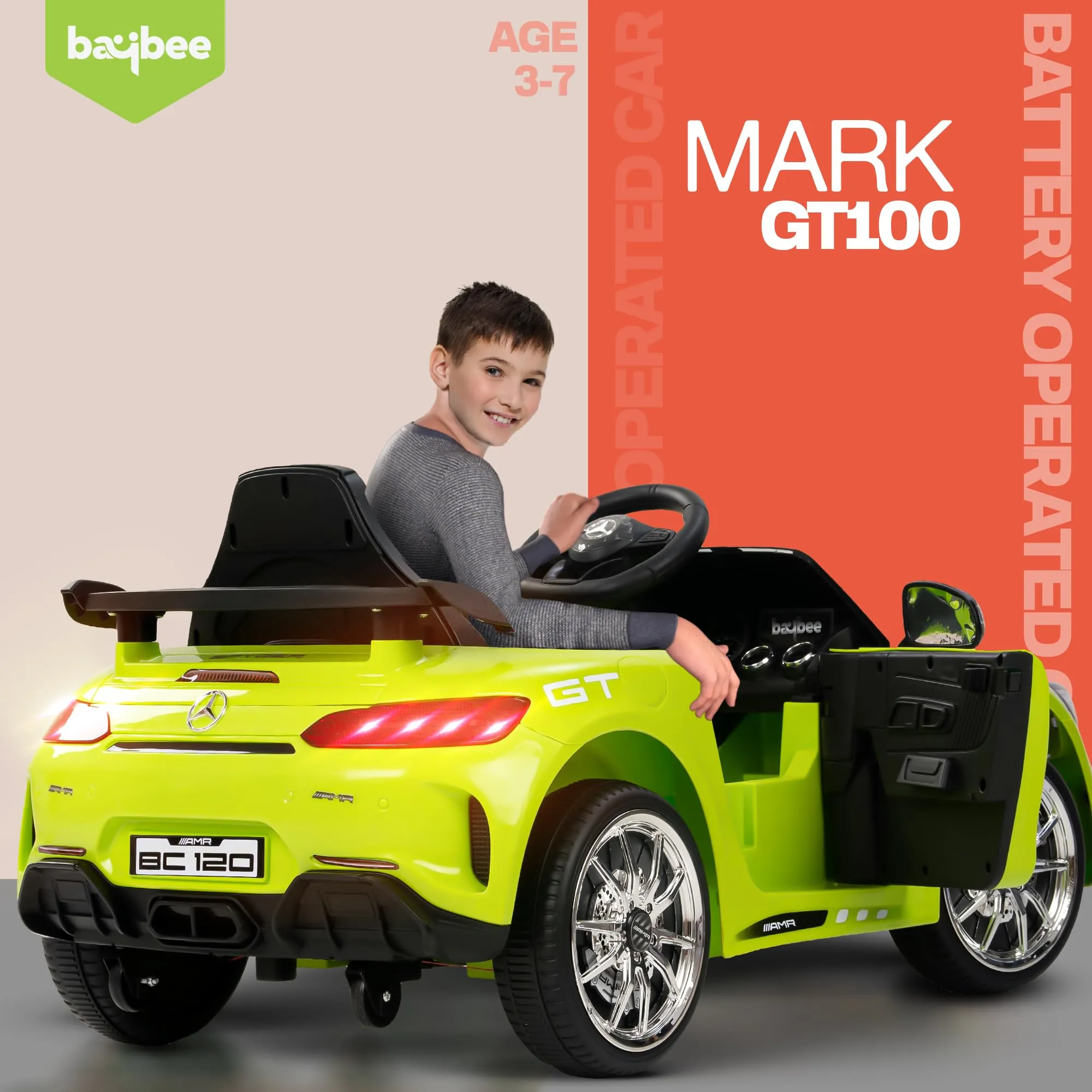 Baybee Spyder Pro Battery Operated Car for Kids, Ride on Kids Car with Music & Light, Baby Big Car Rechargeable Battery Car, Electric Car for Kids to Drive 2 to 6 Years Boys Girls (Light Green)