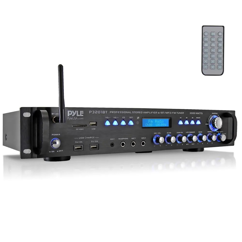 Bluetooth Hybrid Amplifier Receiver - Pro Audio Multi-Channel Stereo Pre-Amplifier With Usb Charge & Digital Optical/Coax, Mp3/Usb/Sd Readers, Fm/Am Radio, Rack Mount (3000 Watt)