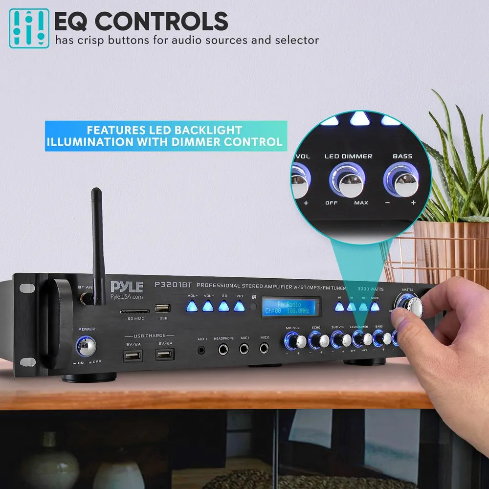Bluetooth Hybrid Amplifier Receiver - Pro Audio Multi-Channel Stereo Pre-Amplifier With Usb Charge & Digital Optical/Coax, Mp3/Usb/Sd Readers, Fm/Am Radio, Rack Mount (3000 Watt)