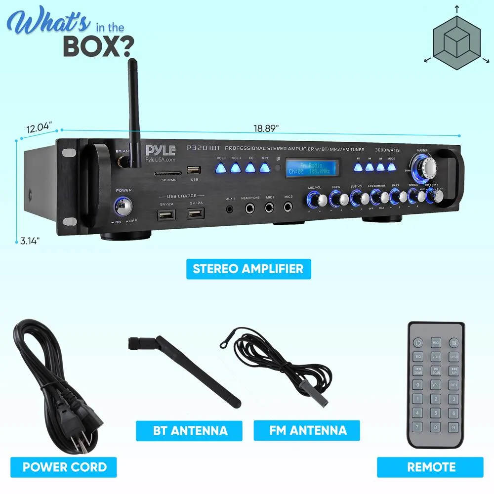 Bluetooth Hybrid Amplifier Receiver - Pro Audio Multi-Channel Stereo Pre-Amplifier With Usb Charge & Digital Optical/Coax, Mp3/Usb/Sd Readers, Fm/Am Radio, Rack Mount (3000 Watt)