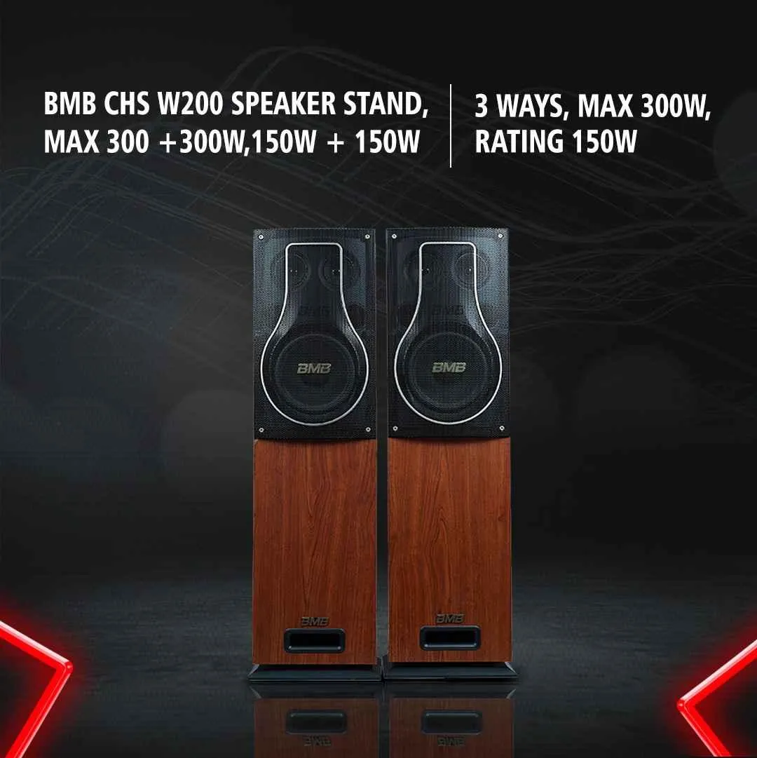 BMB Premium Package 150 150W RMS Dynamic Stereo Speakers with 2 Dynamic Mic, Paper Cone 20CM Wooden Woofers, 3 Equalizer Bands, 8 ohms, Multi-Connectivity Home Theater Compatible with LED/LCD TVs