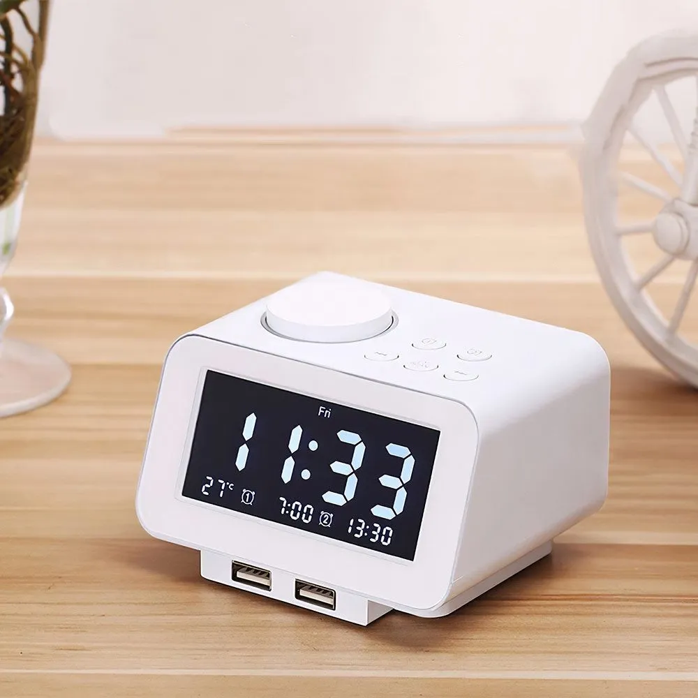 Brightness Adjustable LED Digital Alarm Clock Radio- USB Plugged in