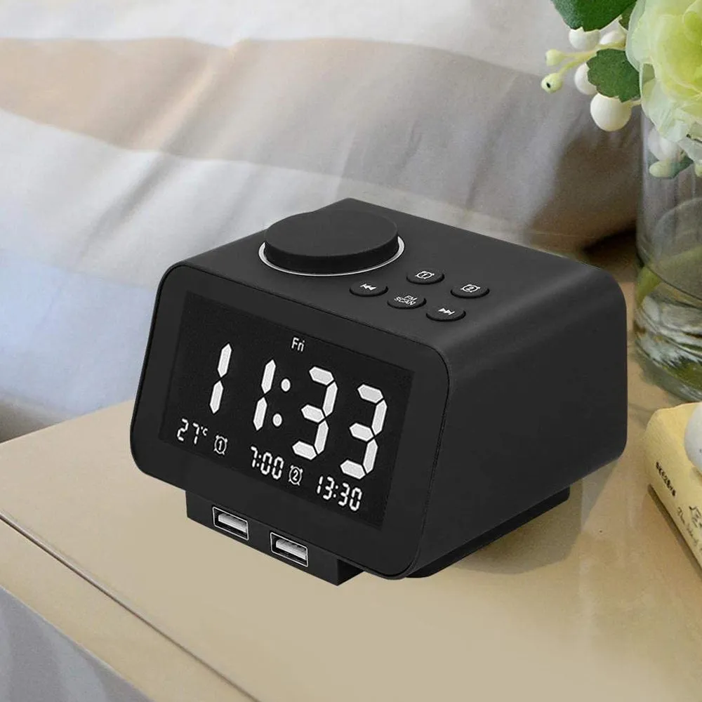 Brightness Adjustable LED Digital Alarm Clock Radio- USB Plugged in