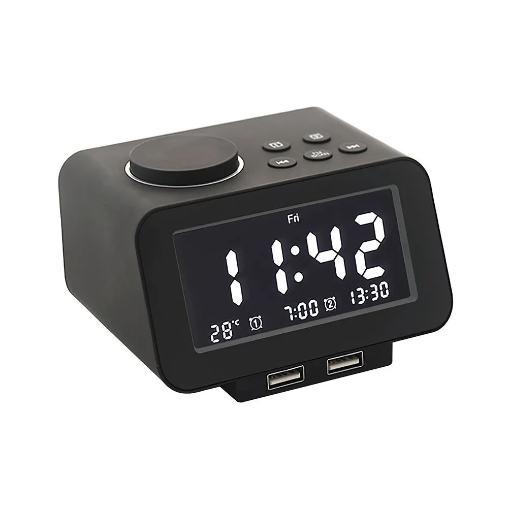 Brightness Adjustable LED Digital Alarm Clock Radio- USB Plugged in