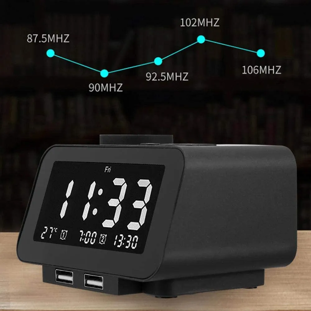 Brightness Adjustable LED Digital Alarm Clock Radio- USB Plugged in