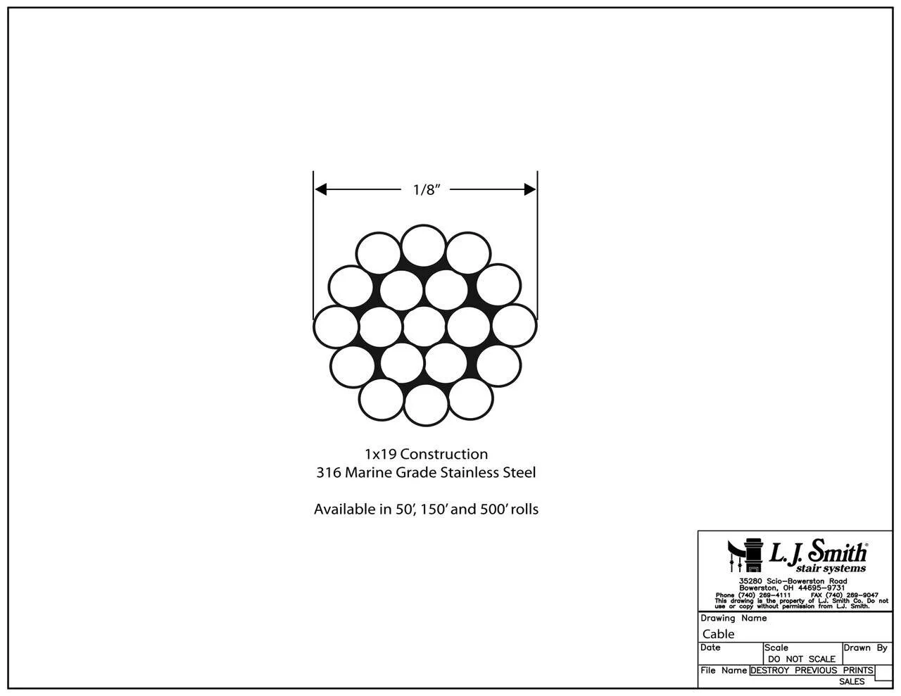 CABLE-500-SS - 500' of 1/8" Marine Grade 316 Stainless Steel Cable