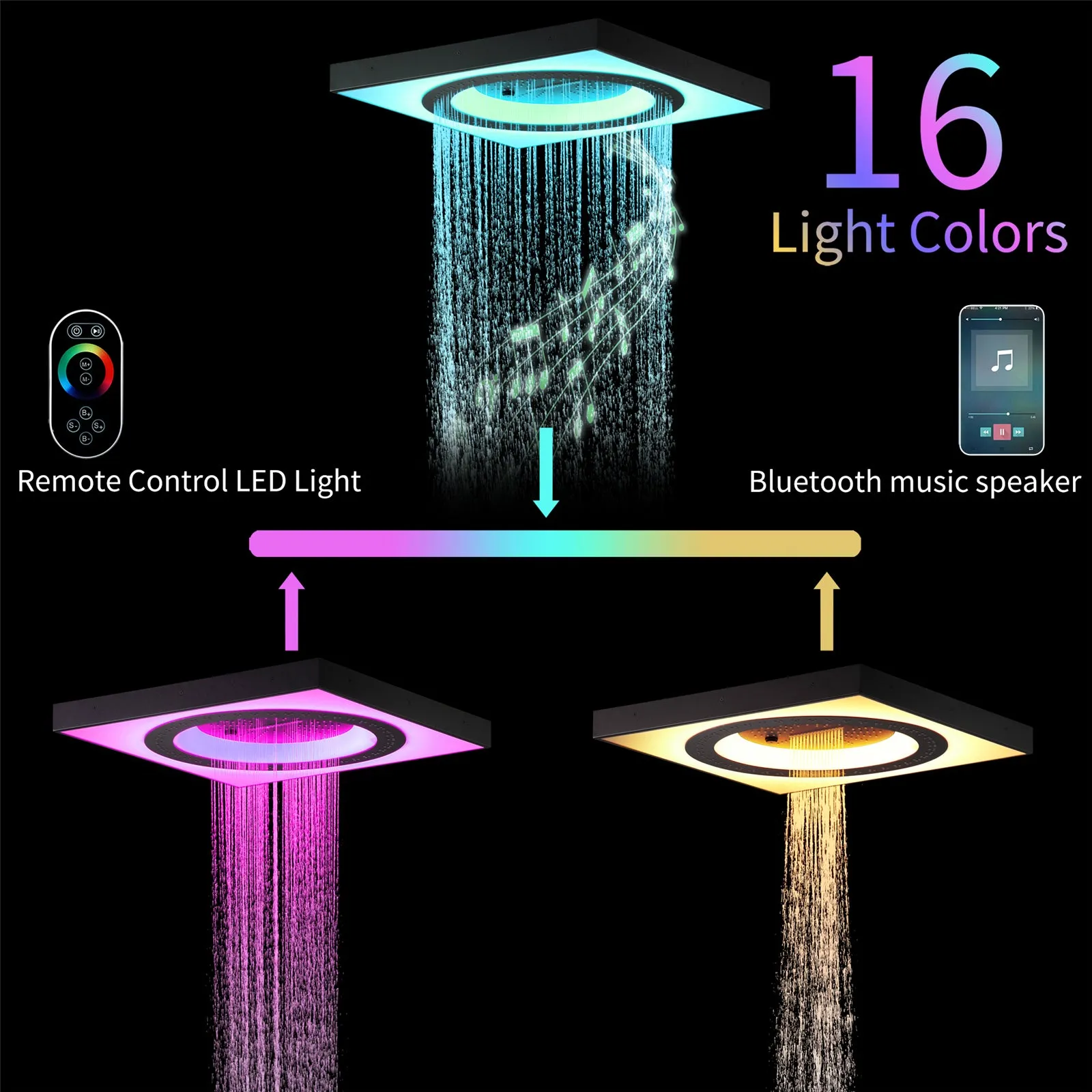 CAVANA|24IN COMPLETE LED SHOWER SYSTEM RAINFALL MIST SPRAY AND WATERFALL SHOWER SET