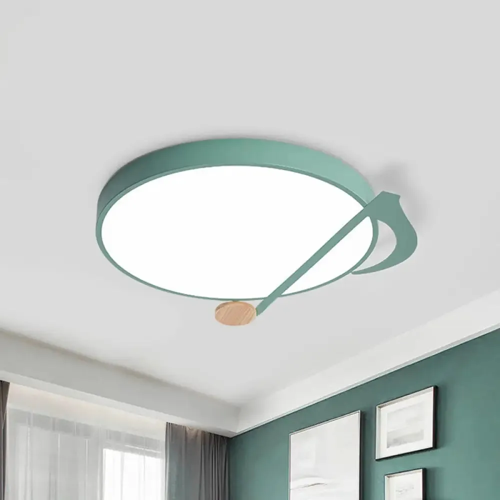 Contemporary Drum LED Ceiling Lamp - White/Gray/Green with Music Notes - Ideal for Bedroom Lighting