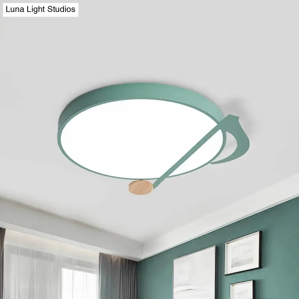 Contemporary Drum LED Ceiling Lamp - White/Gray/Green with Music Notes - Ideal for Bedroom Lighting