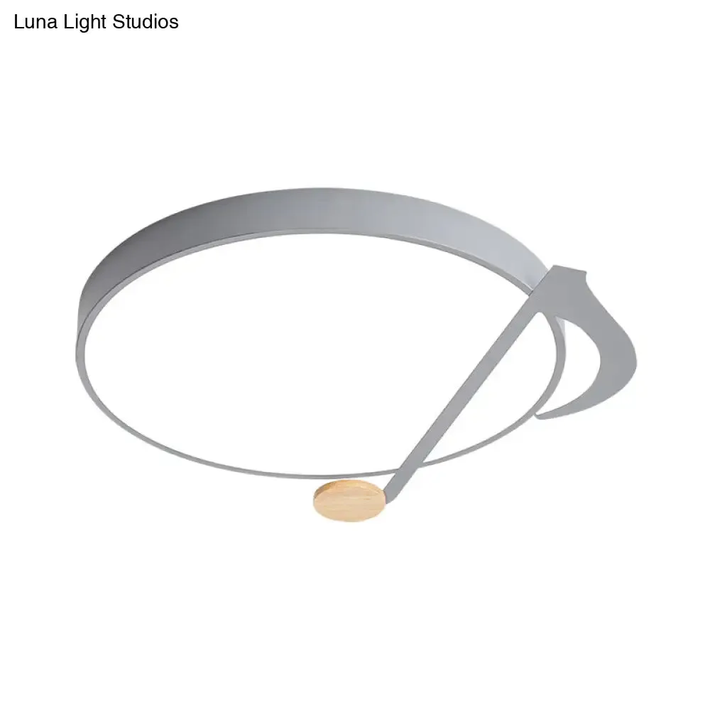 Contemporary Drum LED Ceiling Lamp - White/Gray/Green with Music Notes - Ideal for Bedroom Lighting