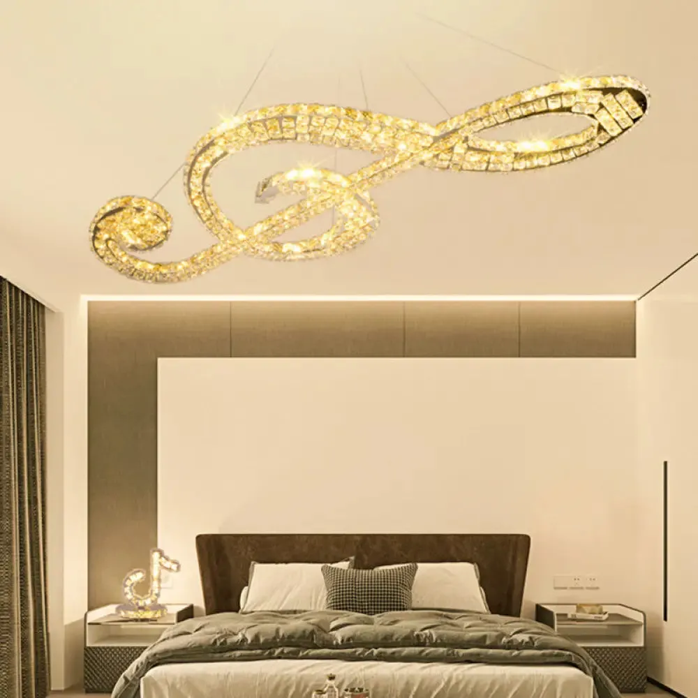 Contemporary Stainless-Steel LED Music Note Pendant Chandelier for Bedroom