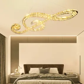 Contemporary Stainless-Steel LED Music Note Pendant Chandelier for Bedroom