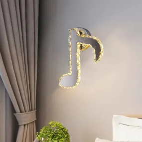 Crystal Music Note Wall Light Sconce - Modern LED Corridor Lamp in Black