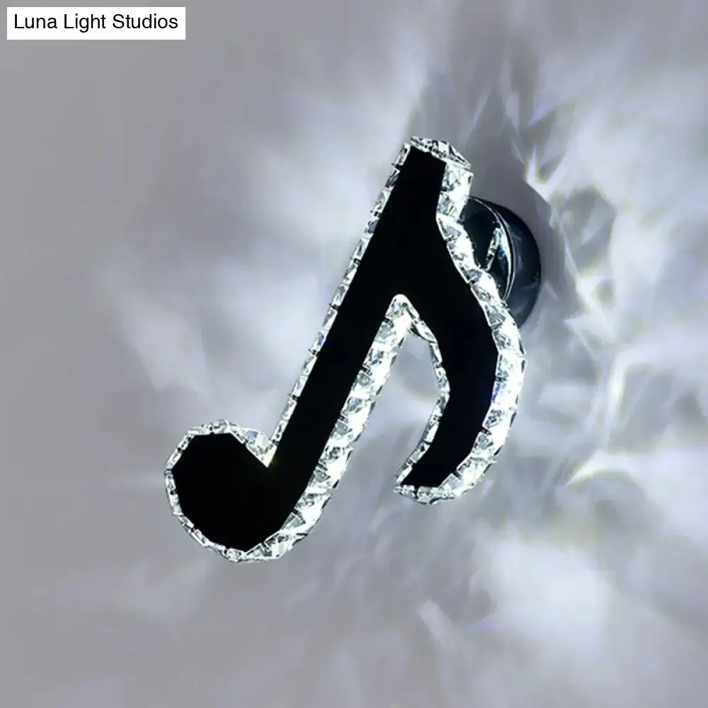 Crystal Music Note Wall Light Sconce - Modern LED Corridor Lamp in Black
